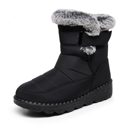 Image of Winter Snow Boots for Women Men, Lightweight Water-Resistant Boots | faux fur lining, rubber sole, warm winter wear, dog walking, errands, light snow, indoor outdoor