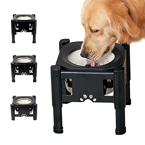 Pawque Raised Dog Bowl, Elevated Dog Bowls, Raised Slow Water Feeder Bowls 2.3L Stand with Adjustable 3 Heights (6.1", 7.7"