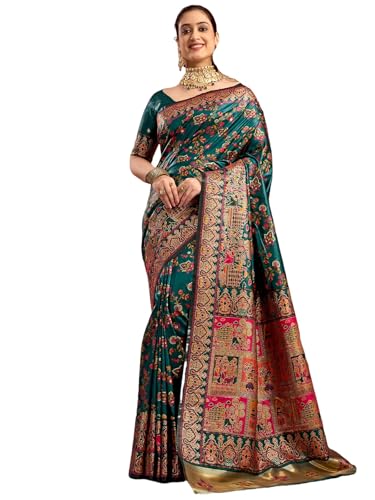 Satrani Women's Silk Weaving Banarasi Saree with Unstitched Blous...