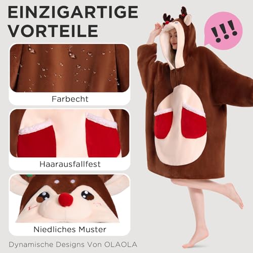 OLAOLA Rentier Decken-Hoodie Unisex, Warme Oversized Sherpa Kuscheldecke – Ansicht 3
