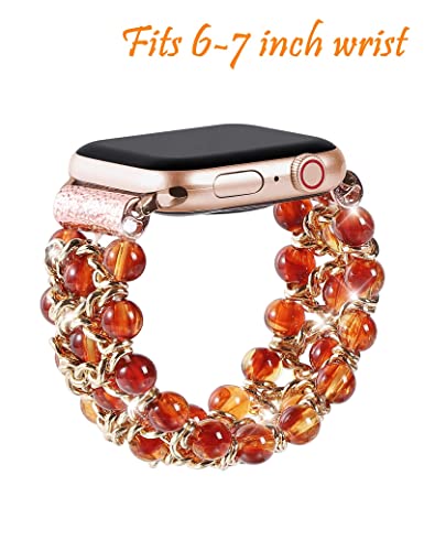 Ftwind Apple Watch Band Women Beaded Bracelet Compatible Iphone 38/44/42/40/41/45Mm Bling Tortoise Fashion Charms Fancy Replacement Glitter Iwatch Strap Series 42 6 #TOP2