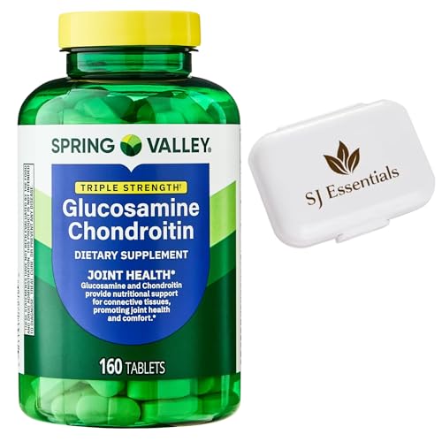 SJ essentials Weekly Pill Box + Spring Valley Triple Strength Glucosamine & Chondroitin Tablets Joint Health Supplement 160 Count | Supports Mobility Flexibility & Cartilage Health