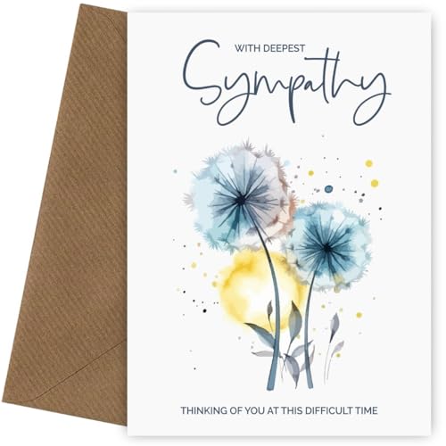 Hey Chimp Tarjeta de condolencia más profunda con dientes de león - Tarjeta de condolencias sinceras por la triste pérdida de seres queridos - Tarjetas de duelo para mamá, papá, marido, esposa