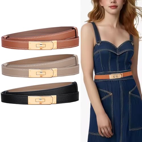 Cmonie Women's Skinny Leather Belt with Adjustable Turn-Lock Buckle For Dresses Womens Solid Color Alloy Turn Lock4