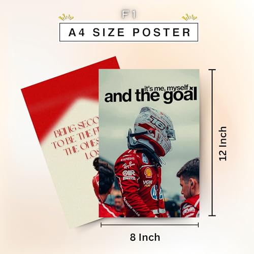 Image of Posters Inc Sports F1 Cars Motivational Posters for Wall A4 Size Aesthetic Setup 300 GSM Matte Paper Pack of 6 Automotive Motorsport Decor for Boys Gaming Room, Bedroom, Home & Office with Adhesive