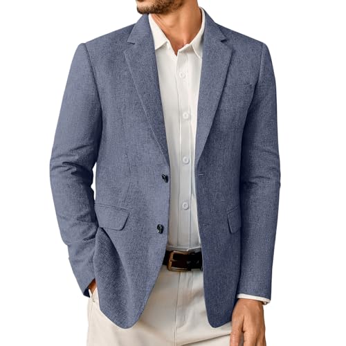 Elainone Sakko Herren Sportlich Modern Blazer Jackett zu Jeans Regular Fit Leicht Sakkos für Herren Blaue L