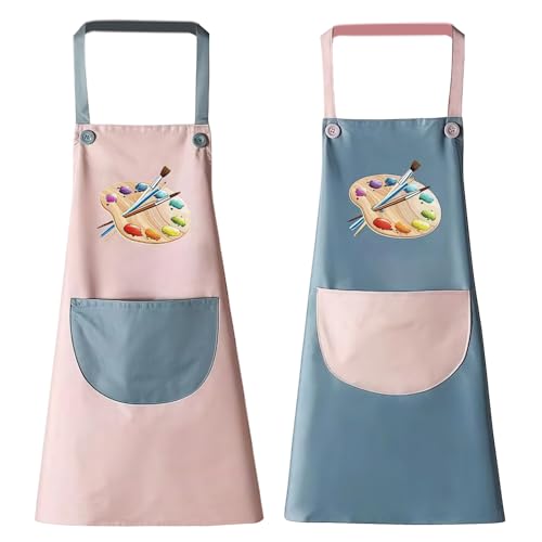 HPMAISON 2 Piezas Delantal Pintura Niños Baby Escolar Niña Pequeños Babero Delantales Ajustables con Bolsillos Chef Cocinar Hornear Pintar Traje Bata Impermeable Infantil