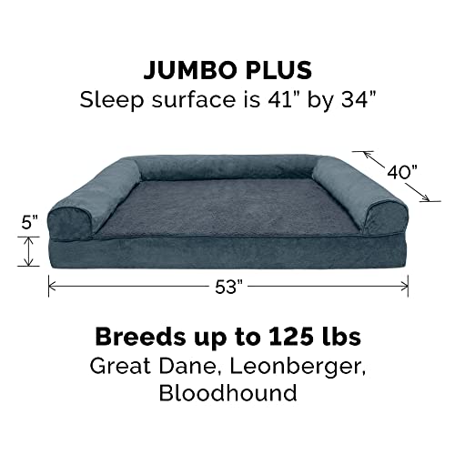 Image of Furhaven Orthopedic Dog Bed for Large Dogs w / Removable Bolsters & Washable Cover, For Dogs Up to 125 lbs - Sherpa & Chenille Sofa - Orion Blue, Jumbo Plus /XXL