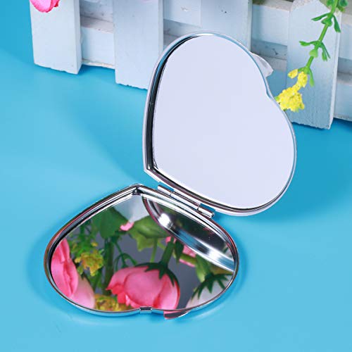 Espejo compacto doble cara en forma de corazón portátil miniatura 4