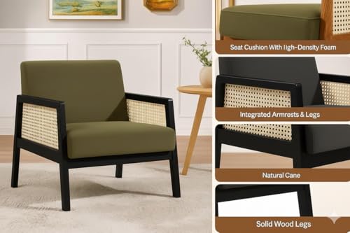 Image of Sheesham Wood Arm Chair with Cushion || Cane Chairs for Balcony || Wooden Armrest Chair Garden Chairs Outdoor || Dining Chair for Living Room Furniture Modern Accent Chair Walnut Finish