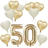 13 Stück Deko Goldene Hochzeit 50, Golden Hochzeit Ballons, Folienballon Zahl 50 Gold Mit Herz Folienballon, Golde ...
