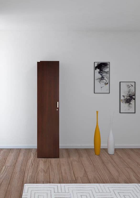 CASPIAN Furniture Brown Wooden Single Door Wardrobe Cupboard 4 Compartments Multipurpose Cabinet for Home Office Kitchen Purpose Size 82 x 18 x 21 inches-image-25