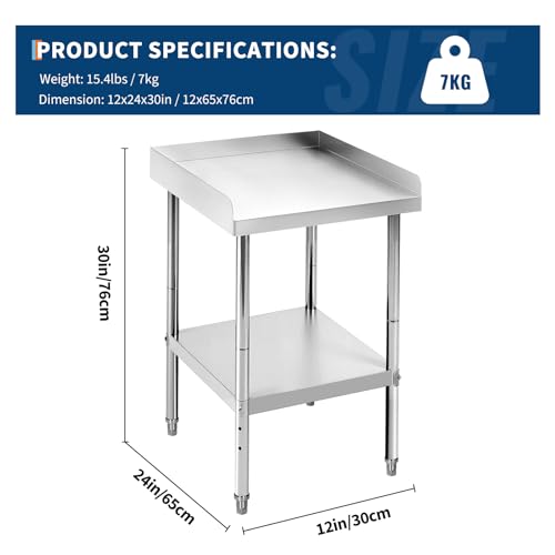 Image of GarveeTech 12x24x30 in Stainless Steel Equipment Grill Stand Table 400 LBS Capacity NSF Certified with Adjustable Legs, 2 in Edge Baffle, for Hotel, Home, Commercial Restaurant Kitchen