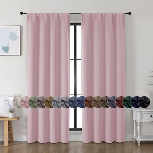 Simplebrand Ava Blush Blackout Curtains for Bedroom, 72 Inch Length, 2 Panels Set, Privacy Thermal Insulated Rod Pocket Window Curtains for Patio, French Door, W40 x L72 Inch