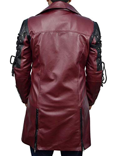 Steampunk Gothic Mens Trench Faux Leather Coat Xxs-5Xl (Maroon&Black, L (44" - 45")) #TOP3