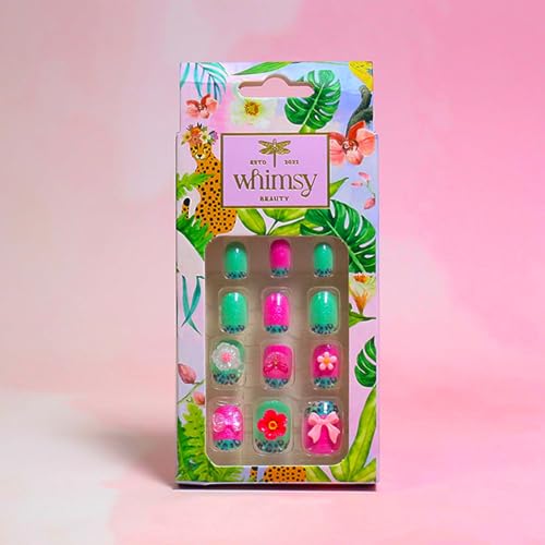 Image of Whimsy Beauty Kids Press-On Nails - Reusable Lightweight & Long-Lasting Design | Easy to Apply Quick-Fix Nails | 24 Pieces | Ages 4-16 (Fairy Garden)