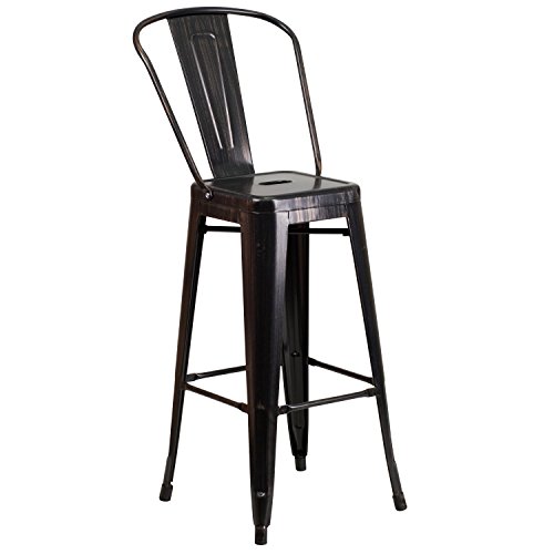 Merrick Lane Dothan Series Black-Antique Gold 30" High Metal Bar Height Stool With Removable Back For Indoor-Outdoor Use #TOP3