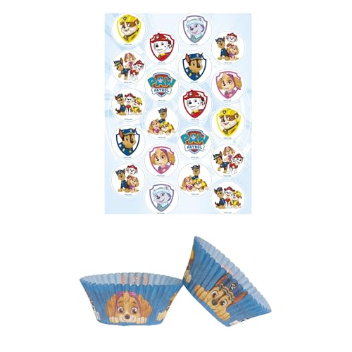 Dekozauber24 Paw Patrol Set 20x Essbare Muffinaufleger + 25x Muffinschalen Tortendeko Kindergeburtstag Muffins