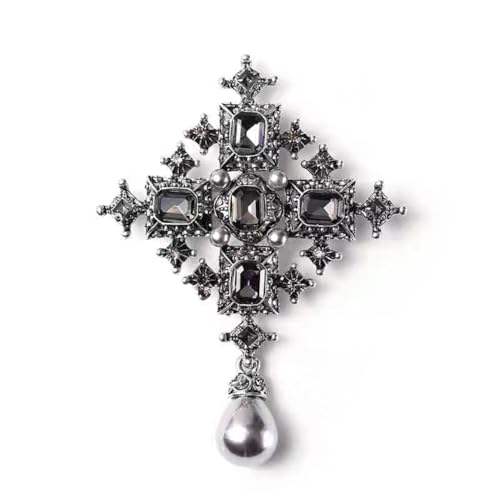 Image of Vintage Cross Rhinestones Pearl Teardrop Brooches Lapel Pins for Women Girls Dainty Boho Crystal Pin Dress Suit Bouquet Ceremony Accessories Jewelry Valentine's Day Gifts