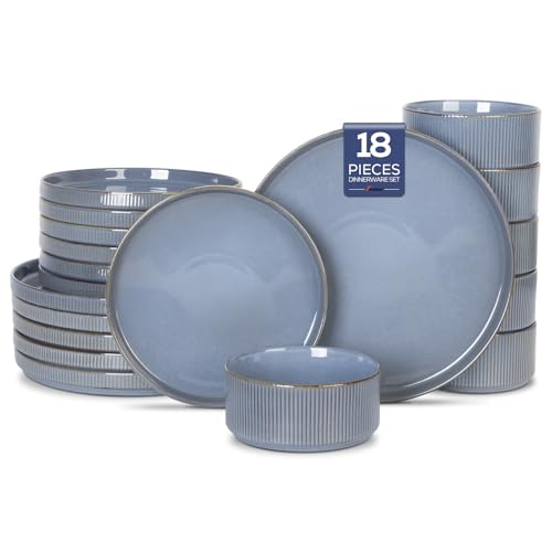 Romswi 18-Piece Stoneware Dinnerware Set, Gray Blue