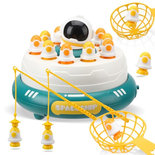 Magnetisches Angelspiel Spielzeug ab 2 Jahre 2 in 1 Astronauten Abenteuer Spielset mit Raketen Fangen im Weltraum, Junge und Mädchen Montessori Spielzeug ab 2 3 Jahre
