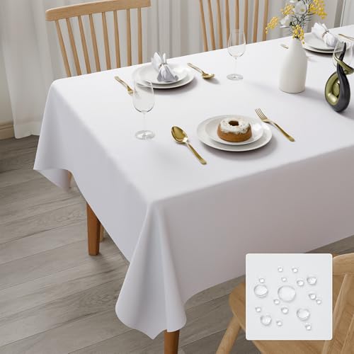 KVALY Nappe Rectangulaire Blanche Tissu Lavable et Imperméable, 150 x 300 cm, Nappe Anti-Taches Rectangulaire, pour Salle à Manger, Noel, Jardin, fête,...