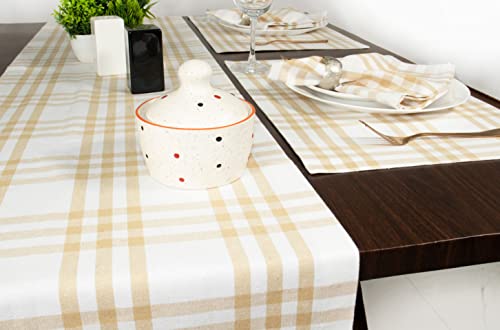 Purpleessences Set Of 12 Homestead Plaid Check Dinner Napkins 100% Cotton 18X18 - Durable Washable - Ideal For Farmhouse Party Wedding Christmas, Perfect Everyday Use Table Cloth Napkins -Beige White #TOP4