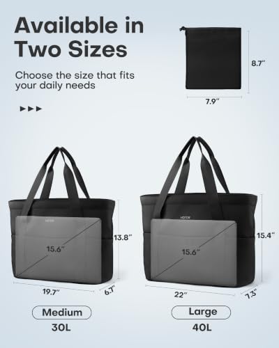 Hotor Large Foldable Travel Tote Bag w/ Pouch (Black) - image 5