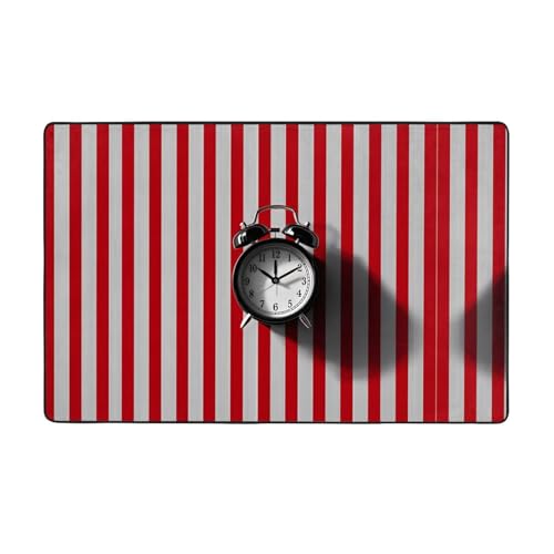 LLKGOT Carpet 60 x 39 in - Flannel Area Rug for Living Room, Office, and More Striped Alarm Clock Printing