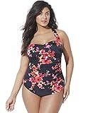 Swimsuits For All Women's Chlorine Resistant H-Back Sarong Front One Piece Swimsuit - 18, New Poppies (Plus