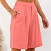 Hvyesh Bermuda Shorts for Women Knee Length Dressy Wide Leg High Waisted Pull On Womens Linen Pants Summer Casual 2025 Pink L All