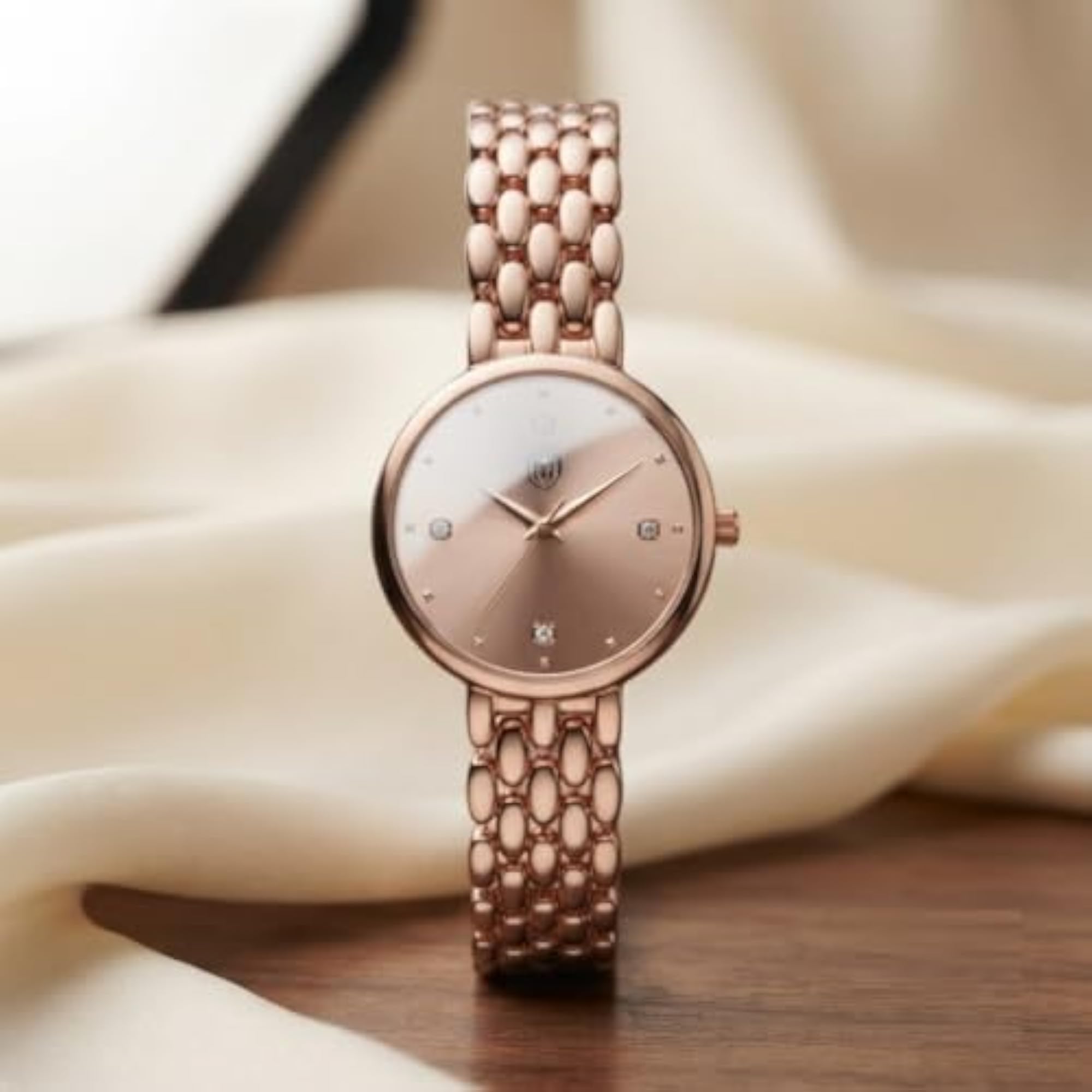 Women's Rose Gold Analog Watch, Elegant Metal Strap