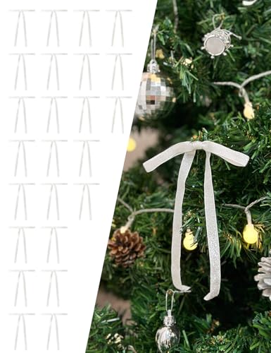 SIMISI RIBBON 24 Pcs White Glitter Velvet Christmas Tree Bows