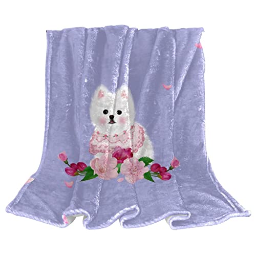 Couvertures chaudes et douces en microfibre, plaid peluche imprimé fleur et chien