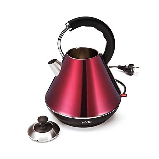 SOGO Retro Hervidor de Agua Vintage inalámbrico, 2200 W, 1.8 litros, Rojo (SS-5785)