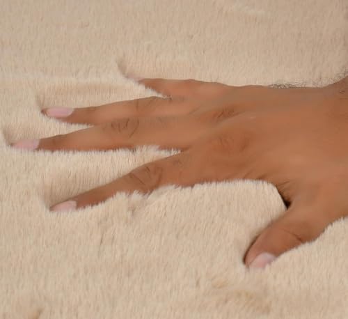 Image of Rabbit Fur Carpet 5x7 feet Soft Fluffy Area Rug for Living Room Bedroom Home Decor, Natural Real Fur, Luxury Warm Plush Floor Mat, Elegant Modern Style- (Beige)