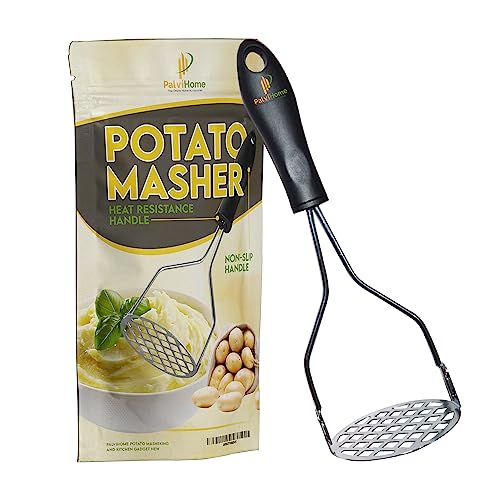 Palvihome Potato Masher with Non Slip Heat Resistance Handle and Large Round Press Plate for Vegetable Fruits and Baby Food Sturdy & Easy to Use for Cooking and Kitchen Gadget