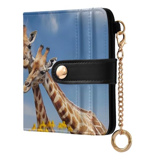 SKYSHU Women's Wallet - RFID Blocking Keychain Wallet with Magnetic Snap for Ladies Girls, PU Leather Bifold Compact Card Holder with ID Window & Zip Coin Pocket, Travel Slim Cash Purse