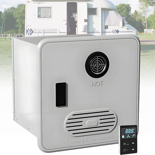 Calentador de agua instantáneo de propano a demanda, 55.000 BTU, salidas duales (frontal y trasera), puerta 16x16 pulgadas, 12V, control remoto, para autocaravanas, remolques(White,No Shower Head)