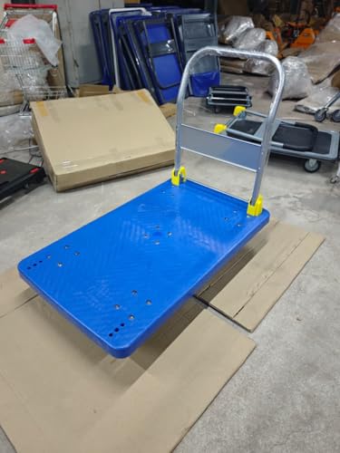 Image of Bonkaso 600Kg Portable Folding Platform Trolley | Heavy Duty ABS Material Handling Cart with 5 Wheels | Foldable Hand Truck for Warehouse, Office & Home Use (104x63x88) Blue
