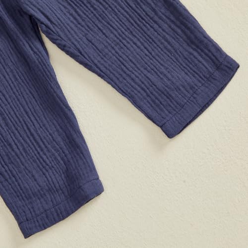 Image of VISGOGO Toddler Boy Linen Outfit Baby Boy Fall Winter Clothes Set Button-Down Shirt Tops Cotton Linen Pants 2PCS