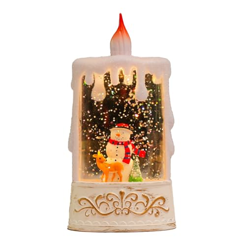 Lanterna da neve decorazione natalizia a forma di candela, lanterna a globo, alimentata a batteria, con glitter, centrotavola con luce per tavolo, feste, decorazioni invernali stagionali, 15 x