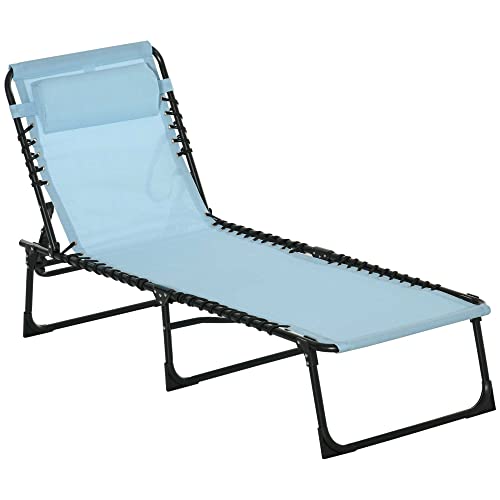 Outsunny Folding Chaise Lounge Pool Chairs, Outdoor Sun Tanning Chairs, Folding, Reclining Back, Steel Frame & Breathable Mesh For Beach, Yard, Patio, Baby Blue #TOP6