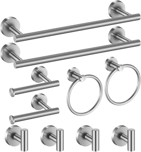 Hinmood HD-10-60-SILVER Bathroom Hardware Set Brushed Nickel, 24 Inch Towel Bar Set 10 Pieces Bathroom Accessories Set Includes Includes 2 Packs 24 Inch Towel Bar cover