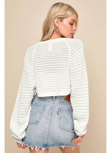 Image of AGSEEM Women's Open Front Ribbed Knit Pointelle Bolero Shrug Sweater Long Sleeve Crop Cardigan Shrugs Y2K Tops 2025
