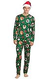 Men's Lighted Cat Ugly Christmas Sweater Union Suit Pajamas with Santa Hat (46-48) Green