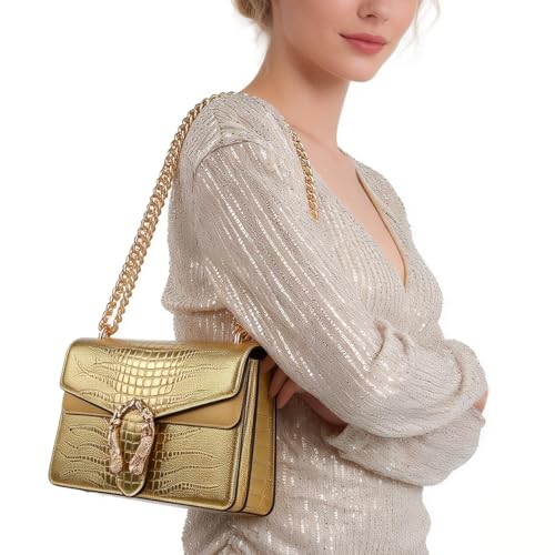 Image of Women's Crossbody Shoulder Bag Snake Print Satchel Purse Leather Chain Clutch Evening Handbag