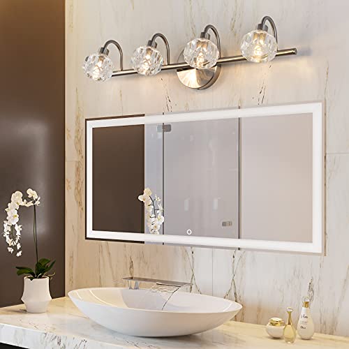 Image of Modern Bathroom Light Fixtures with 4-Light,Bathroom Vanity Light Over Mirror with Crytal Shade,lampara led de pared for Bathroom Mirror(Bulb not Included)