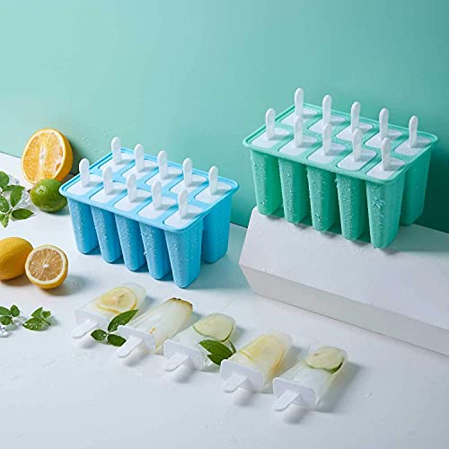 Ice Lolly Mould 10 Pieces Food Grade Silicone Popsicle Mold Easy to Remove Ice Pop Moulds - Reusable Ice Cream Mould BPA Free Ice Lolly Maker with Popsicles Recipes,Cleaning Brush and Funnel (Green) - Image 4