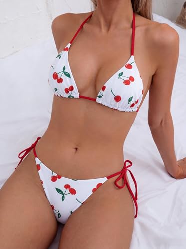 Image of Tainehs Women's Sexy Halter Thong Bikini Tie Two Sides Bottom Triangle Bikini Swimsuits